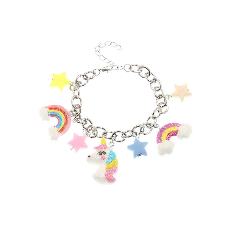 Metal chain unicorn rainbow star pendant bracelet wholesale Nihaojewelry