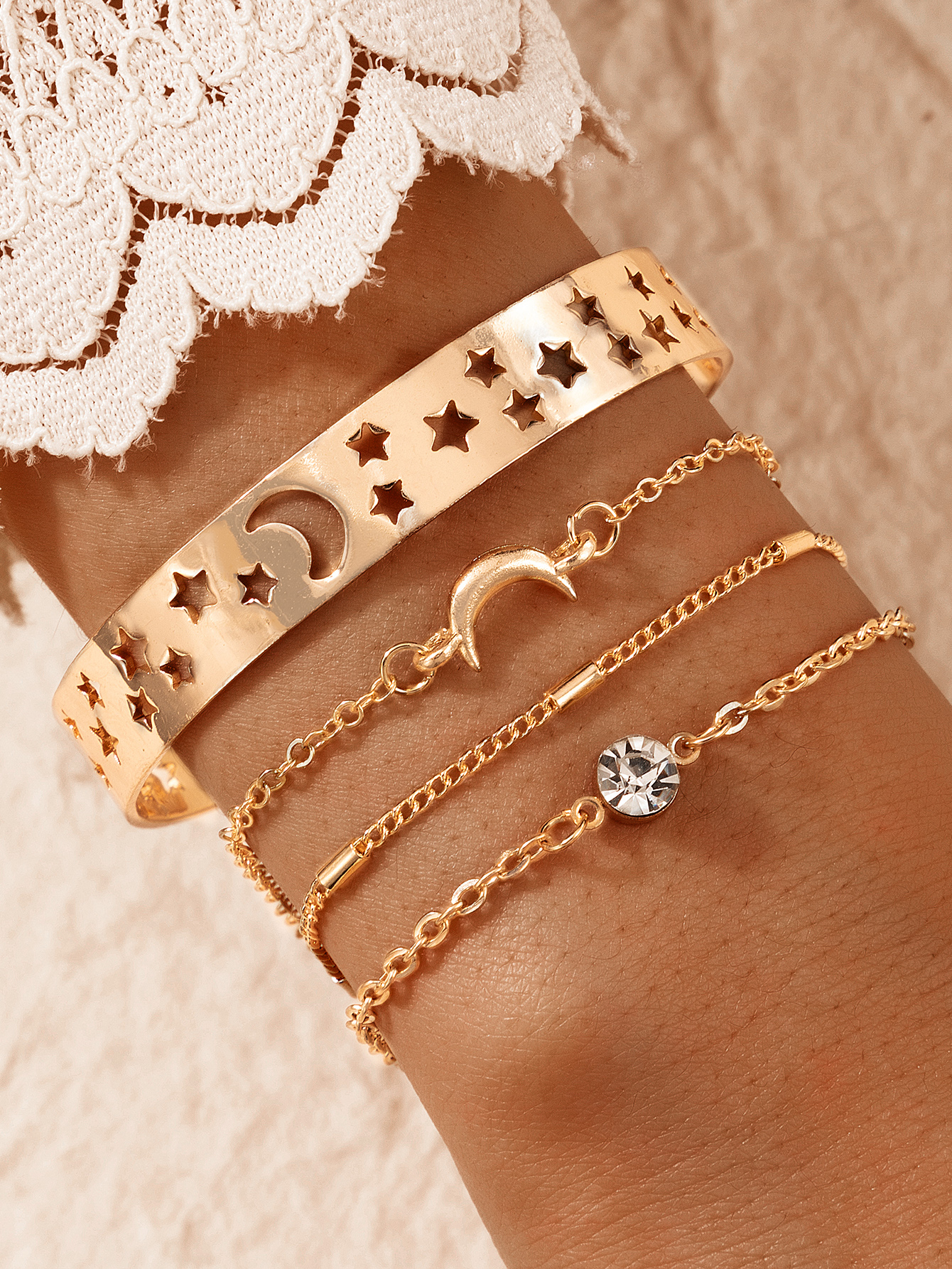 fashion hollow star moon diamond bracelet four-piece set wholesale Nihaojewelry