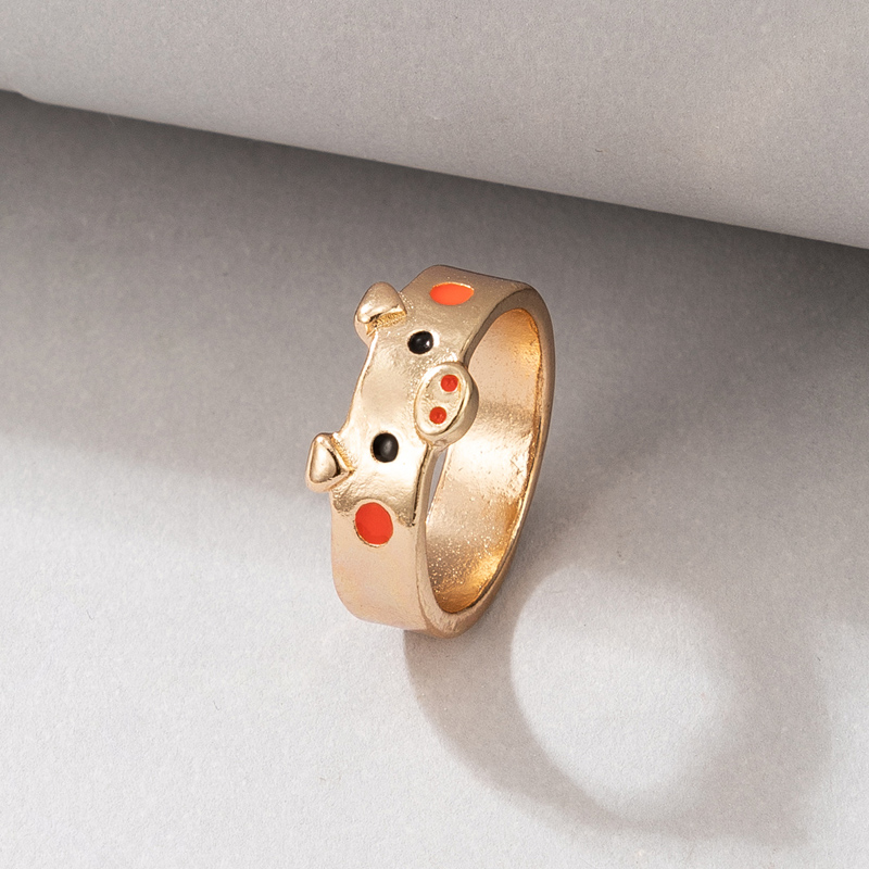 wholesale jewelry cute piggy multi-color golden ring nihaojewelry