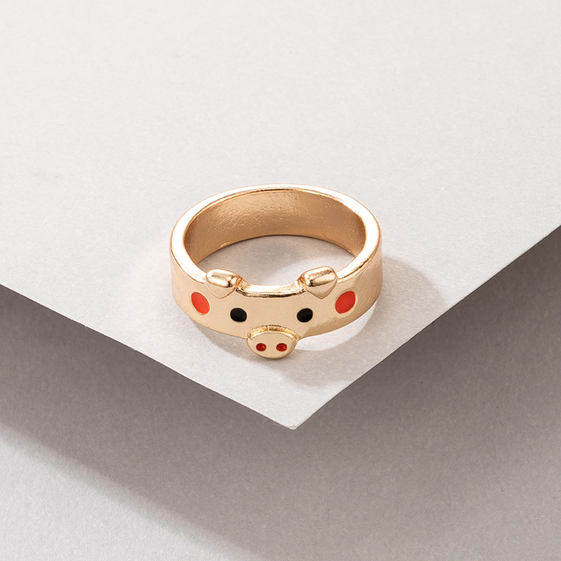 wholesale jewelry cute piggy multi-color golden ring nihaojewelry