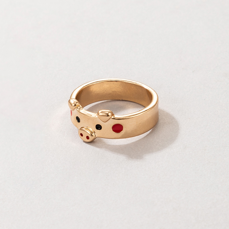 wholesale jewelry cute piggy multi-color golden ring nihaojewelry