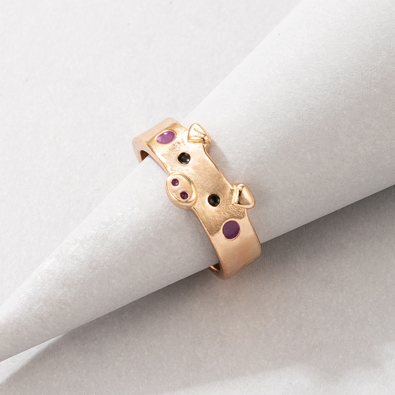 wholesale jewelry cute piggy multi-color golden ring nihaojewelry