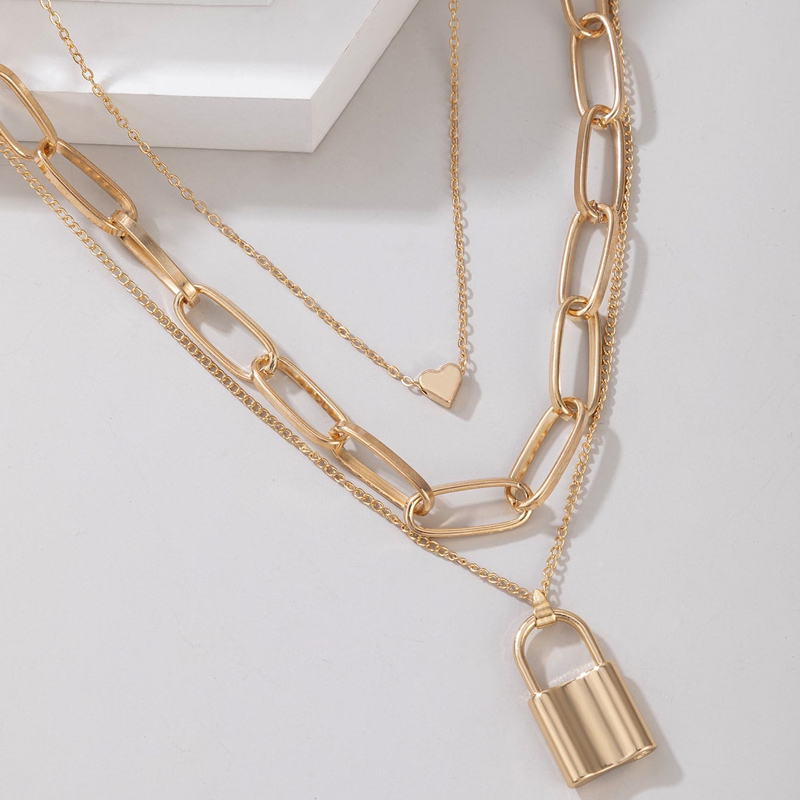 wholesale lock pendant thick chain multi-layer necklace nihaojewelry