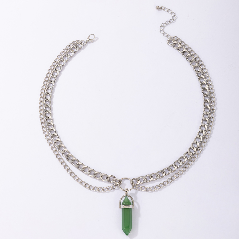 Bohemian thick chain green hexagonal column pendent necklace wholesale Nihaojewelry