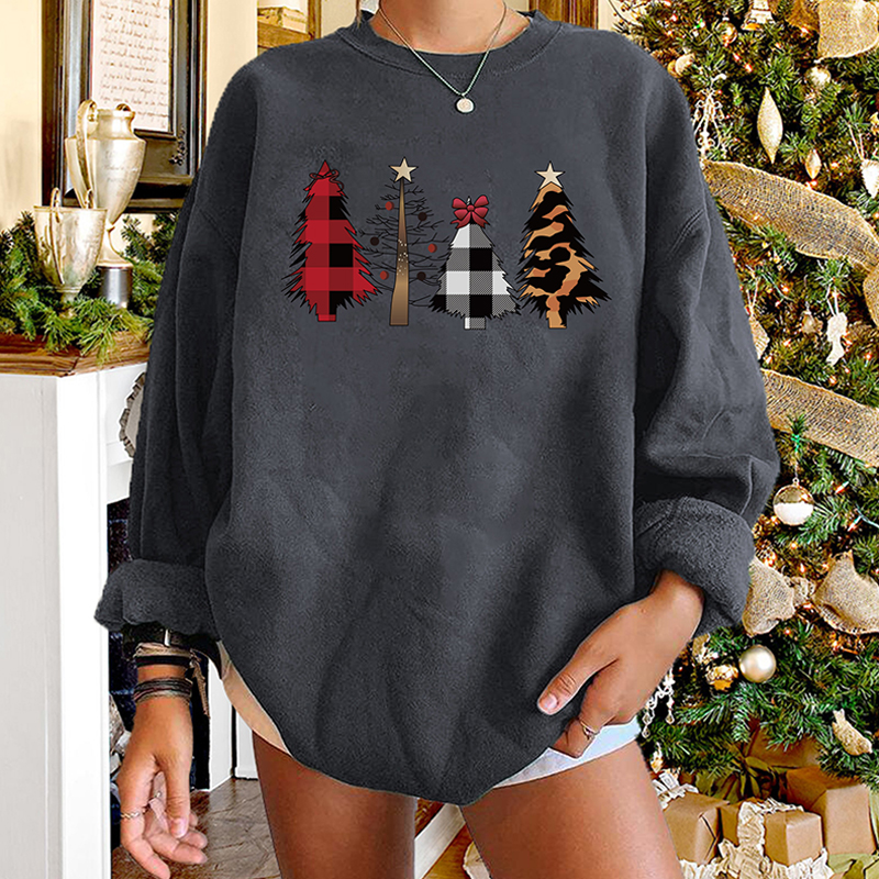 wholesale leopard plaid Christmas tree printed round neck longsleeved sweater nihaojewelrypicture2