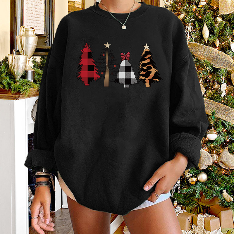 wholesale leopard plaid Christmas tree printed round neck longsleeved sweater nihaojewelrypicture4