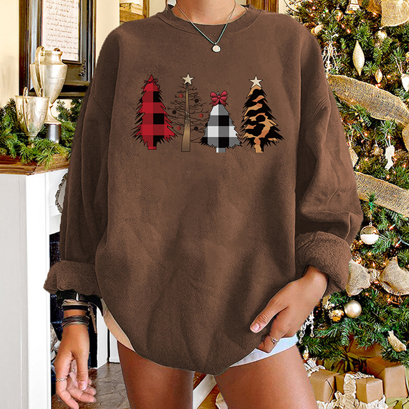 wholesale leopard plaid Christmas tree printed round neck longsleeved sweater nihaojewelrypicture5