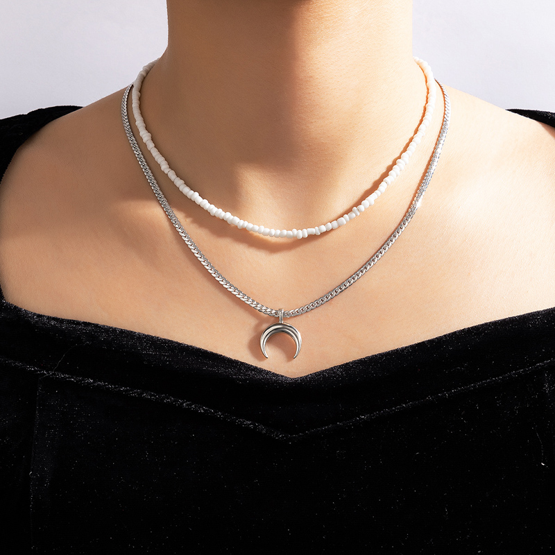 BohoStil handgetragene weie Perlen Mond mehrschichtige Halskette Grohandel Nihaojewelrypicture5
