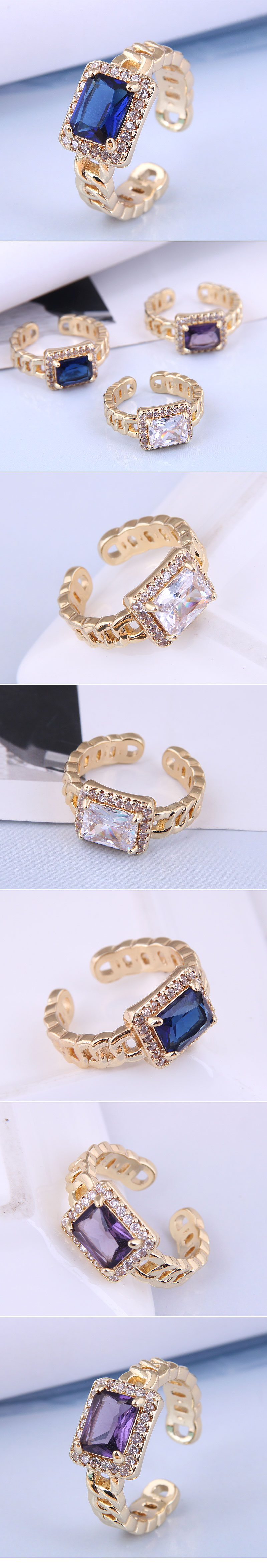 Art und Weise echter vergoldeter quadratischer Diamant offener Ring Grohandel Nihaojewelrypicture1