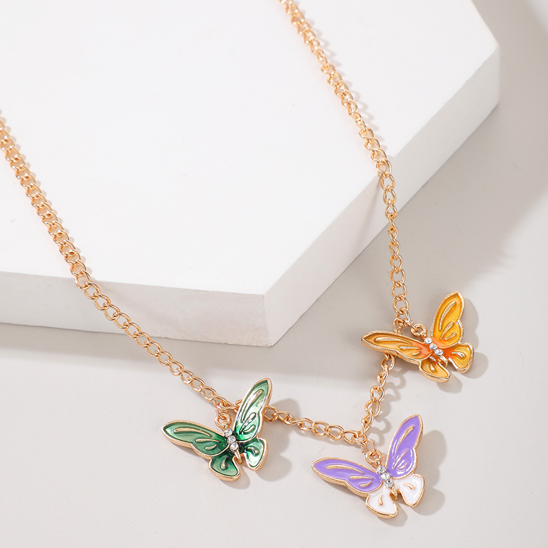 Simple alloy multicolor epoxy resin dripping butterfly necklace wholesale Nihaojewelrypicture2