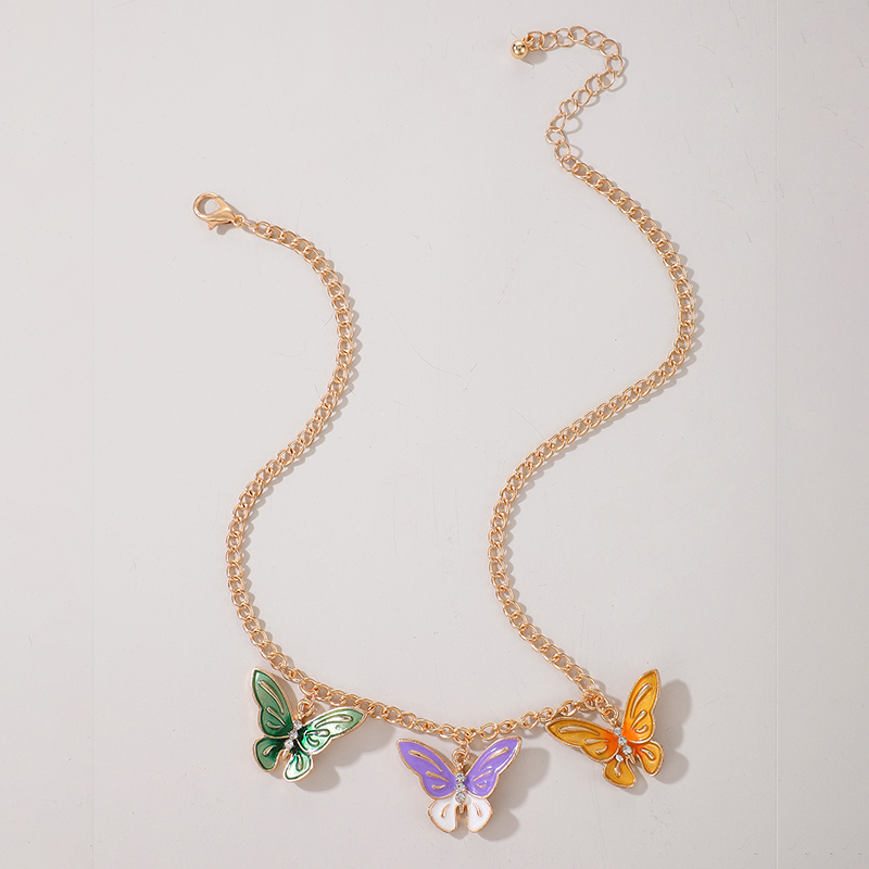 Simple alloy multicolor epoxy resin dripping butterfly necklace wholesale Nihaojewelrypicture3