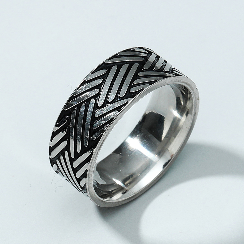 Vintage titanium steel geometric carved ring wholesale Nihaojewelrypicture2