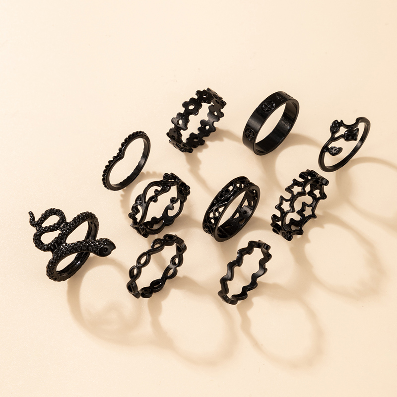 wholesale fashion black snake-shaped flower star ring set Nihaojewelry