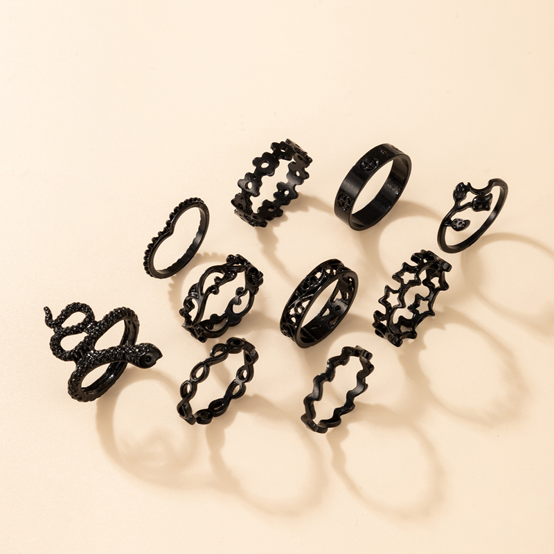 wholesale fashion black snake-shaped flower star ring set Nihaojewelry