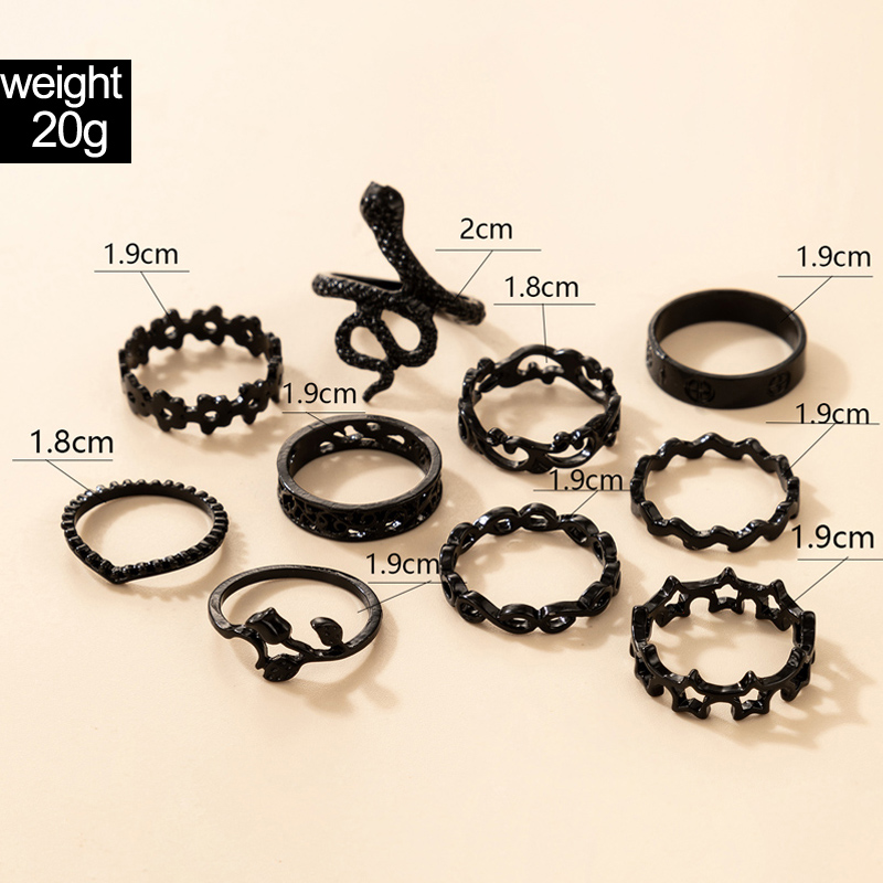 wholesale fashion black snake-shaped flower star ring set Nihaojewelry