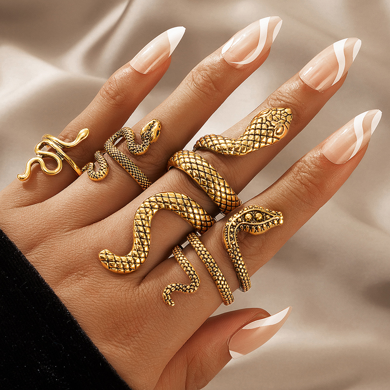 wholesale Bohemian creative oil dripping snakeshaped ring set Nihaojewelrypicture7