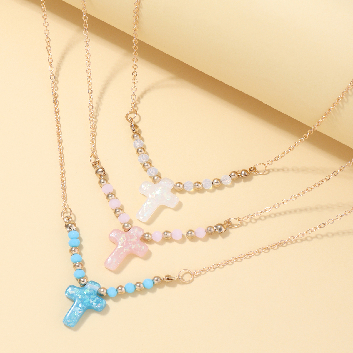 Acrylic cross pendent metal beads necklace wholesale Nihaojewelry