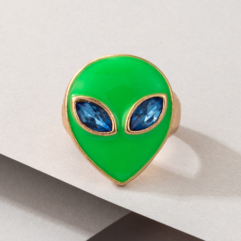 wholesale new style green mask face diamond alien ring Nihaojewelry