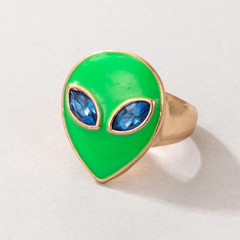 wholesale new style green mask face diamond alien ring Nihaojewelry