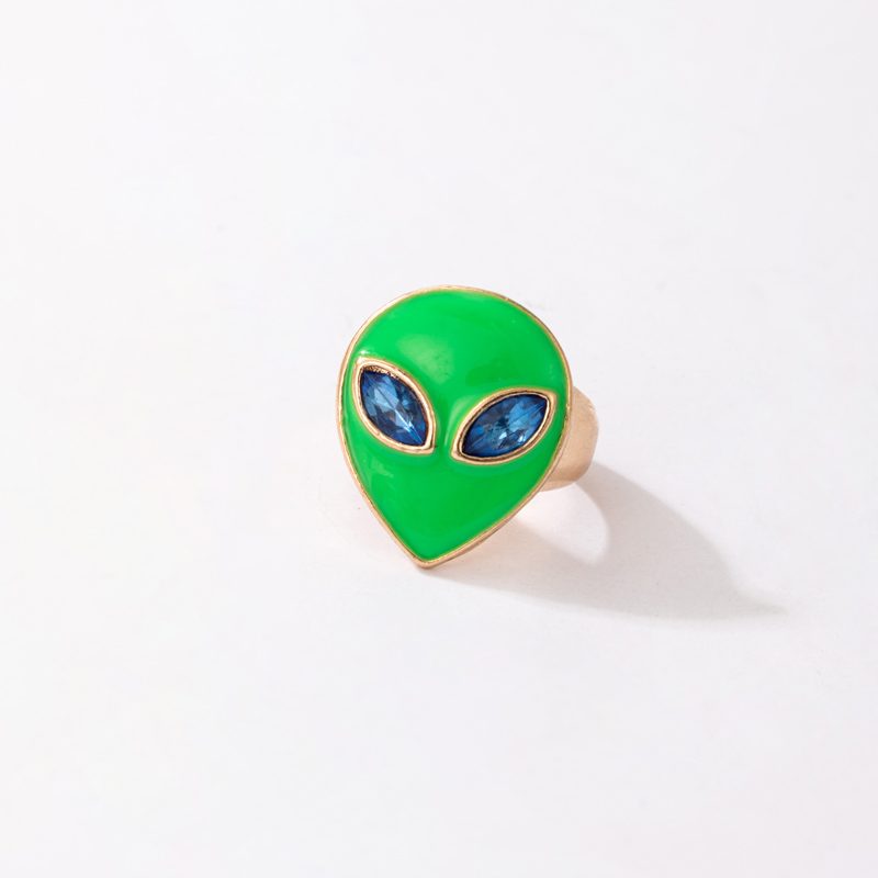 wholesale new style green mask face diamond alien ring Nihaojewelry