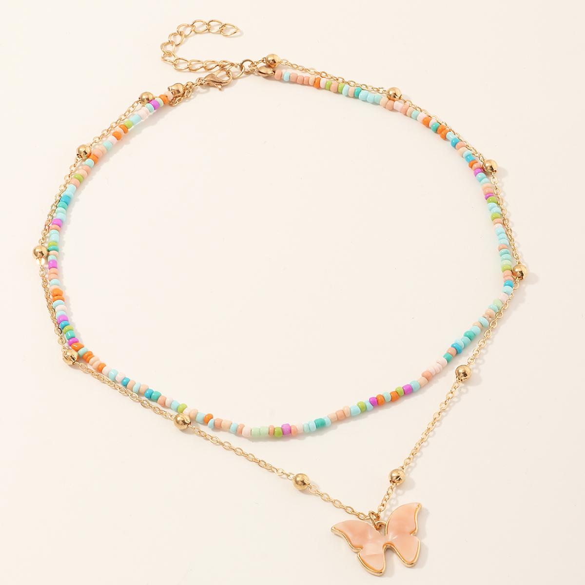 Colorful Rice Beads Pink Butterfly Necklace Wholesale Nihaojewelry