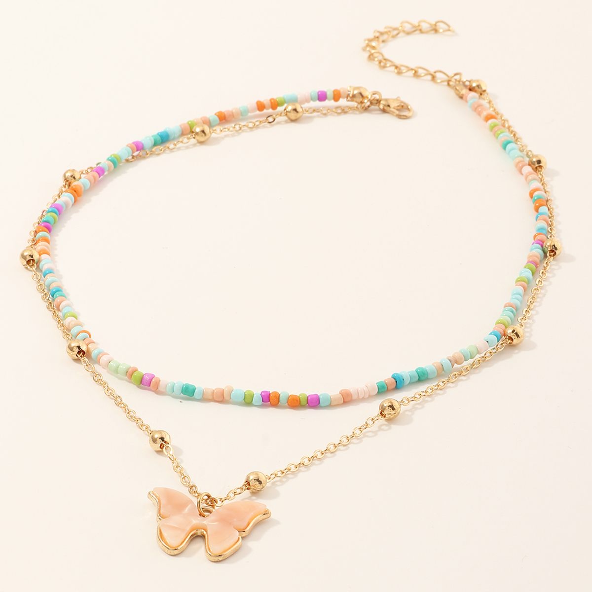 Colorful Rice Beads Pink Butterfly Necklace Wholesale Nihaojewelry