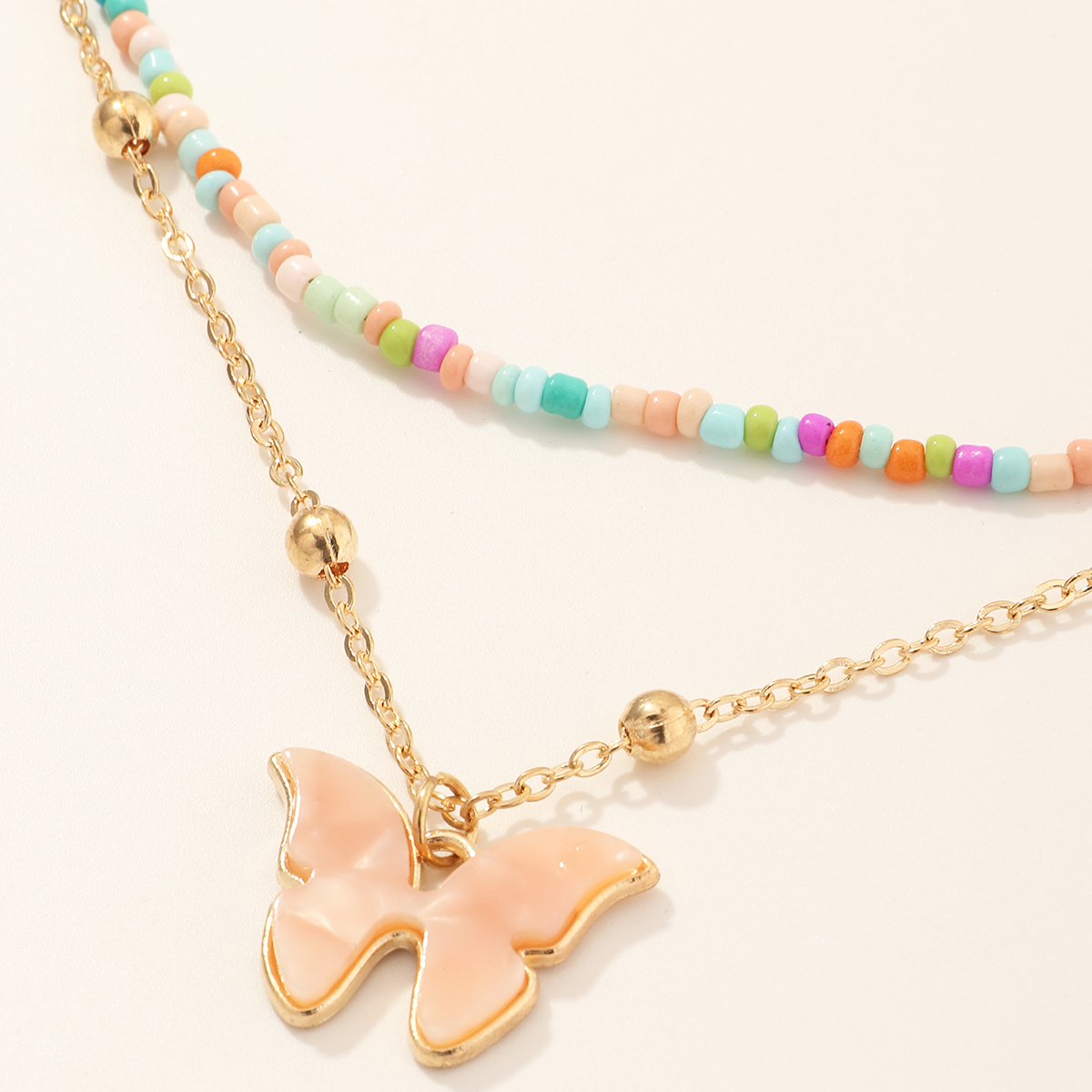 Colorful Rice Beads Pink Butterfly Necklace Wholesale Nihaojewelry