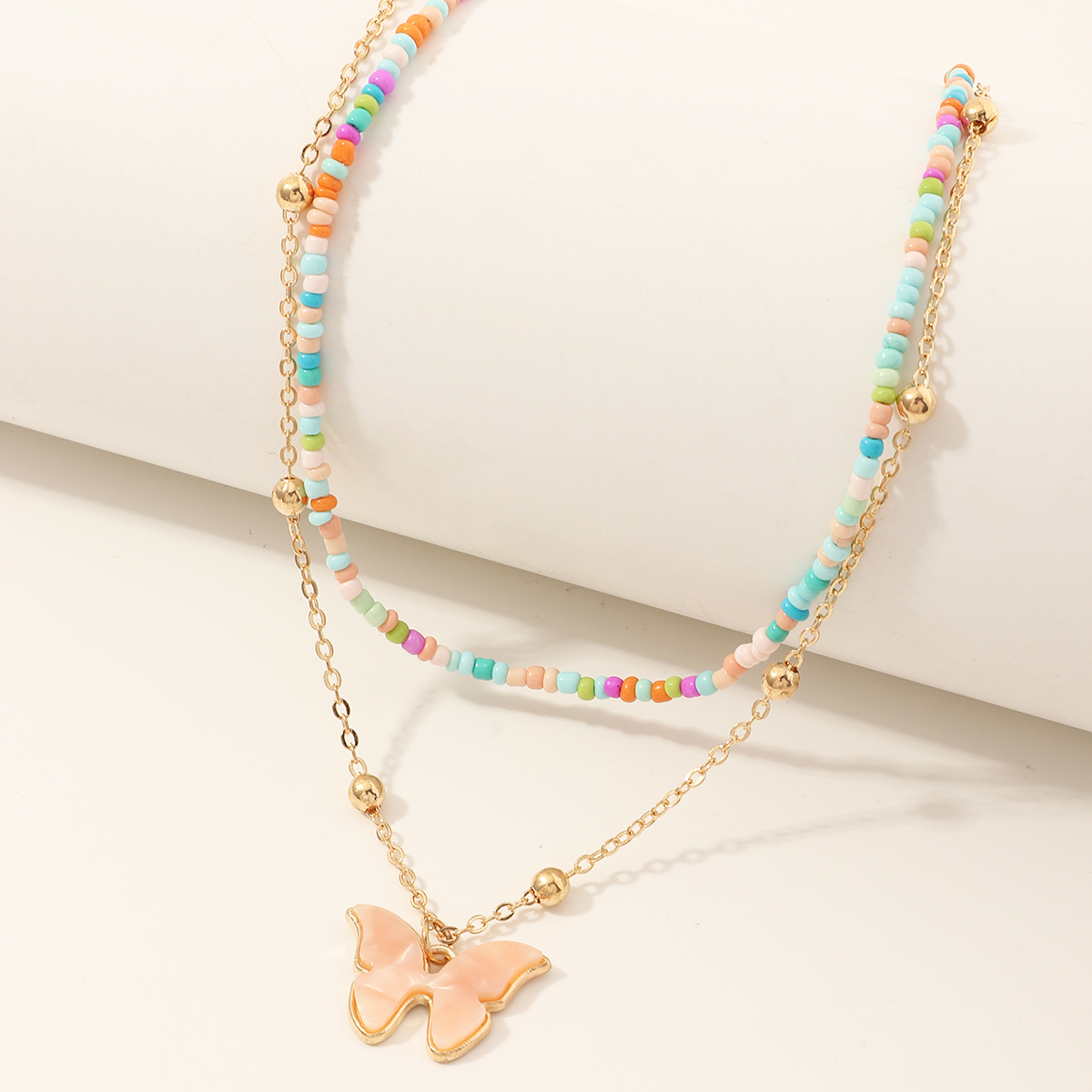 Colorful Rice Beads Pink Butterfly Necklace Wholesale Nihaojewelry