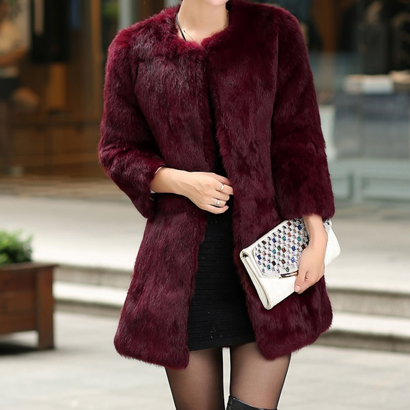 2021 winter new imitation Haining Rex rabbit fur Korean womens midlength slim coat fashion send chainpicture5