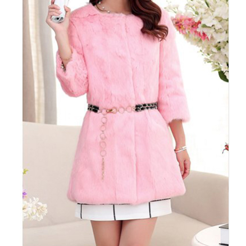 2021 winter new imitation Haining Rex rabbit fur Korean womens midlength slim coat fashion send chainpicture7