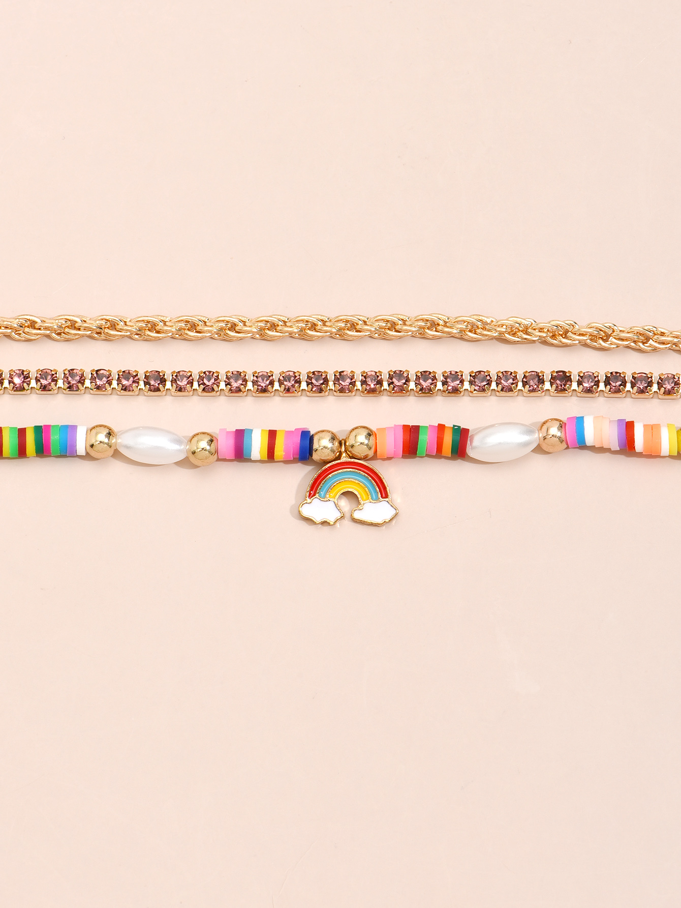Korean style rainbow pendant hit color beaded pearl multilayer anklet wholesale nihaojewelrypicture3