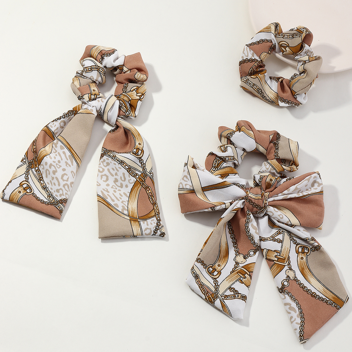 retro floral knotted ribbon silk scarf bow knot hair scrunchies set wholesale Nihaojewelrypicture1