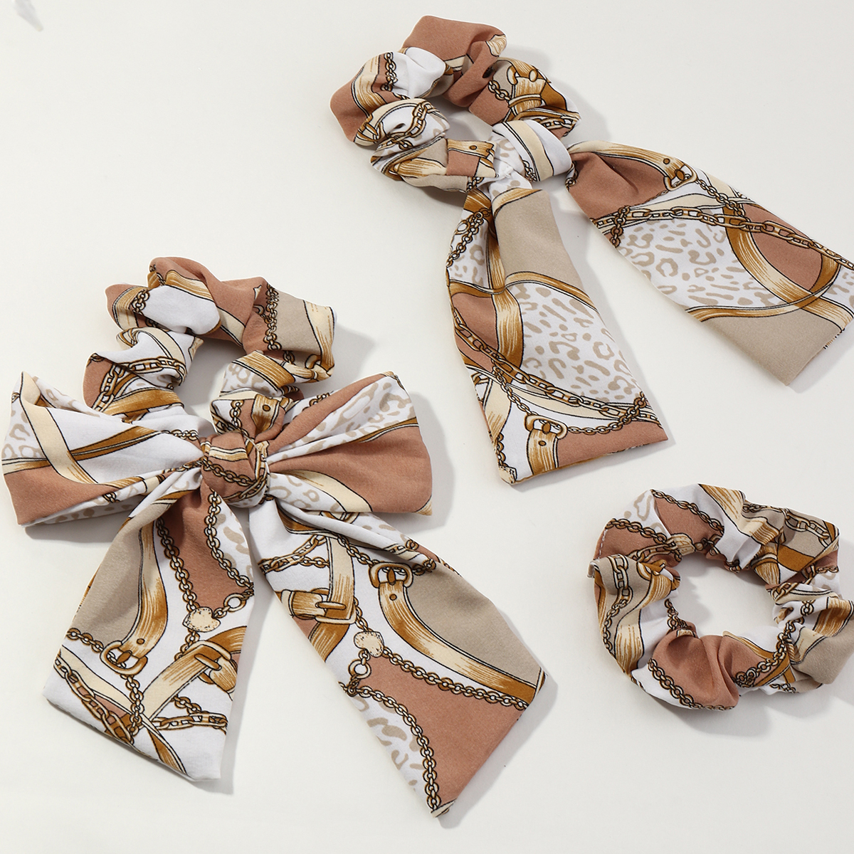 retro floral knotted ribbon silk scarf bow knot hair scrunchies set wholesale Nihaojewelrypicture2