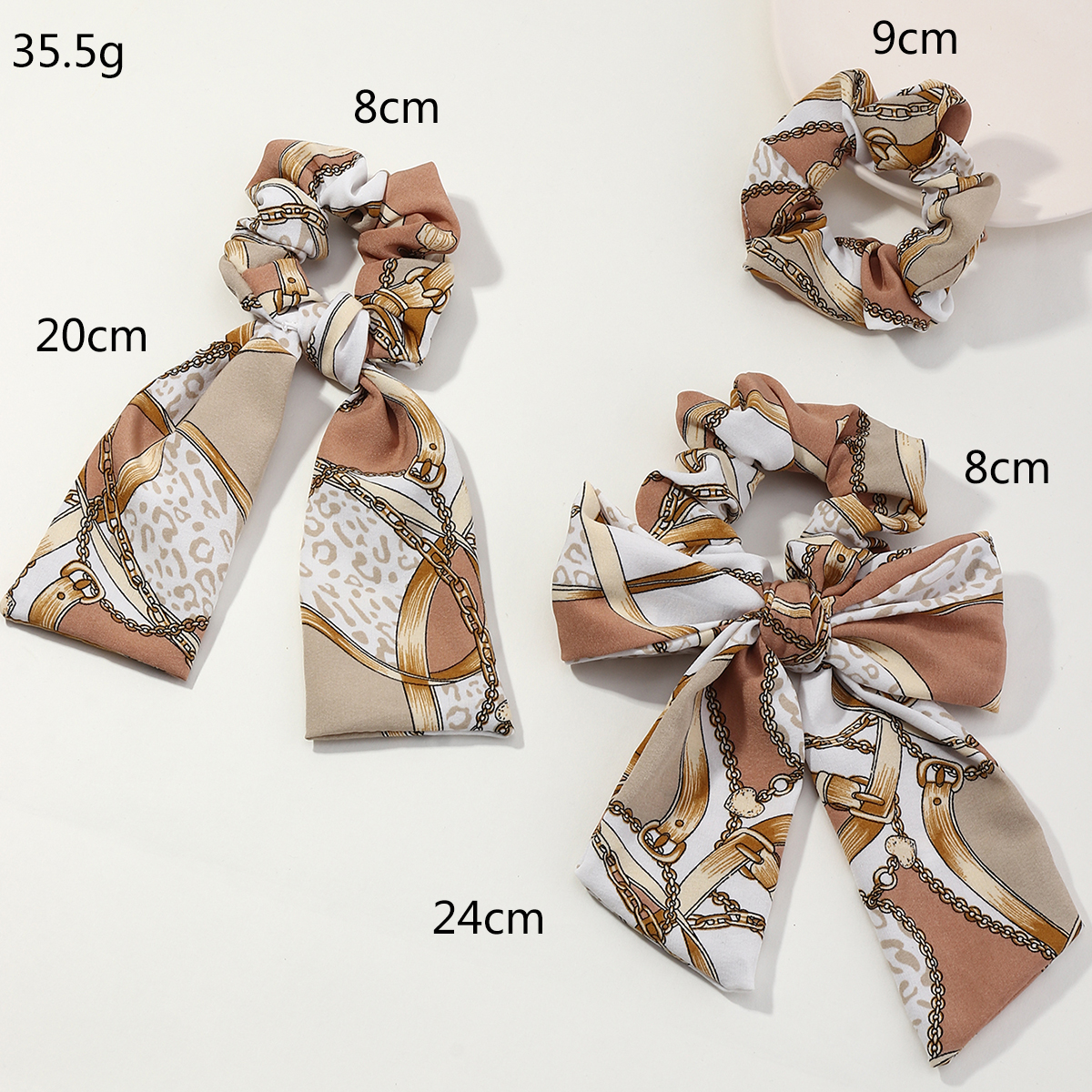 retro floral knotted ribbon silk scarf bow knot hair scrunchies set wholesale Nihaojewelrypicture3