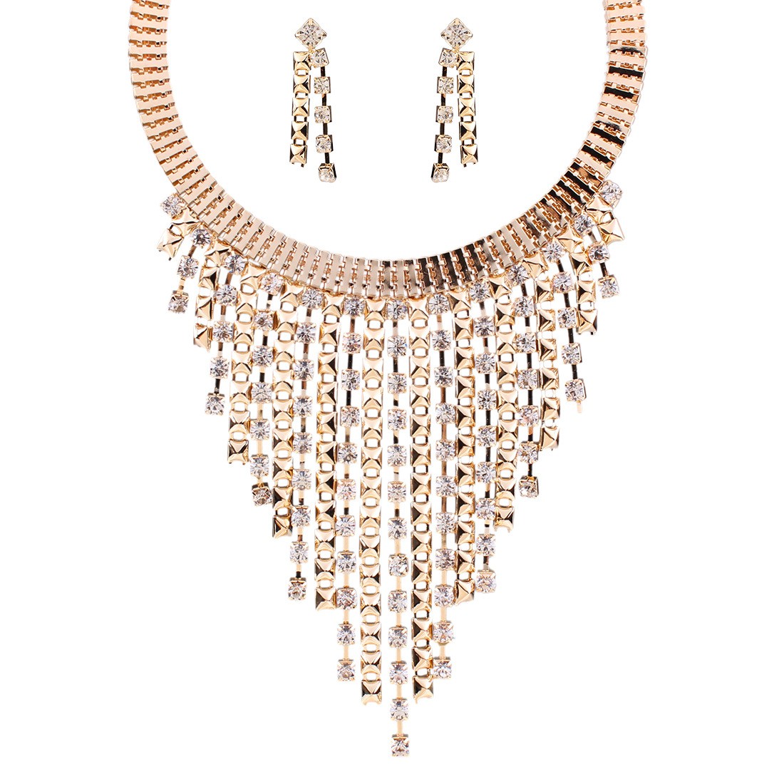 Fashion Multilayer Tassel Diamond Necklace Earrings Wholesale Nihaojewelry