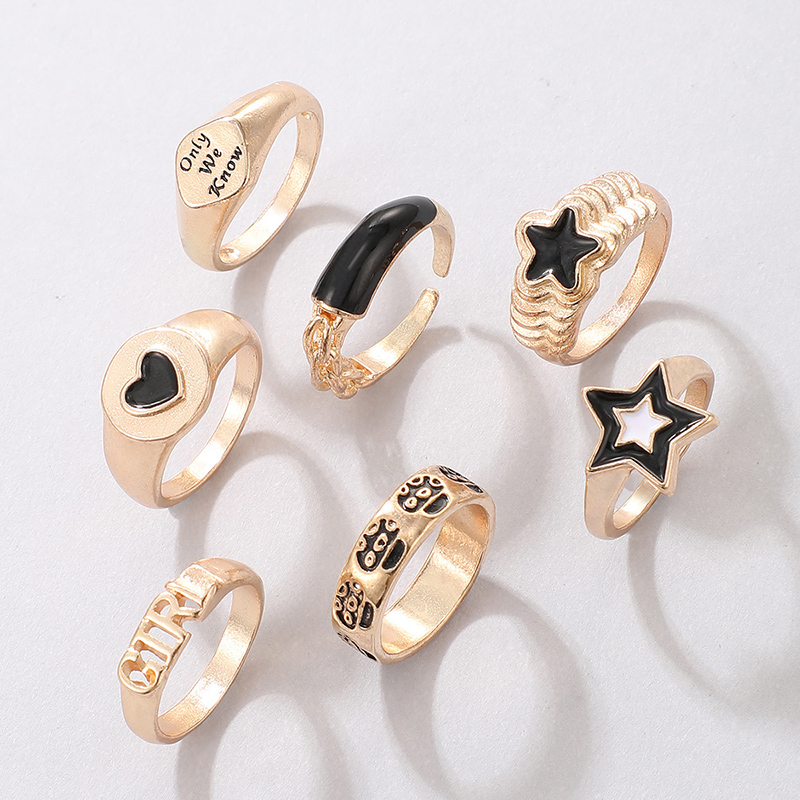 new creative peach heart star carved ring set wholesale Nihaojewelry