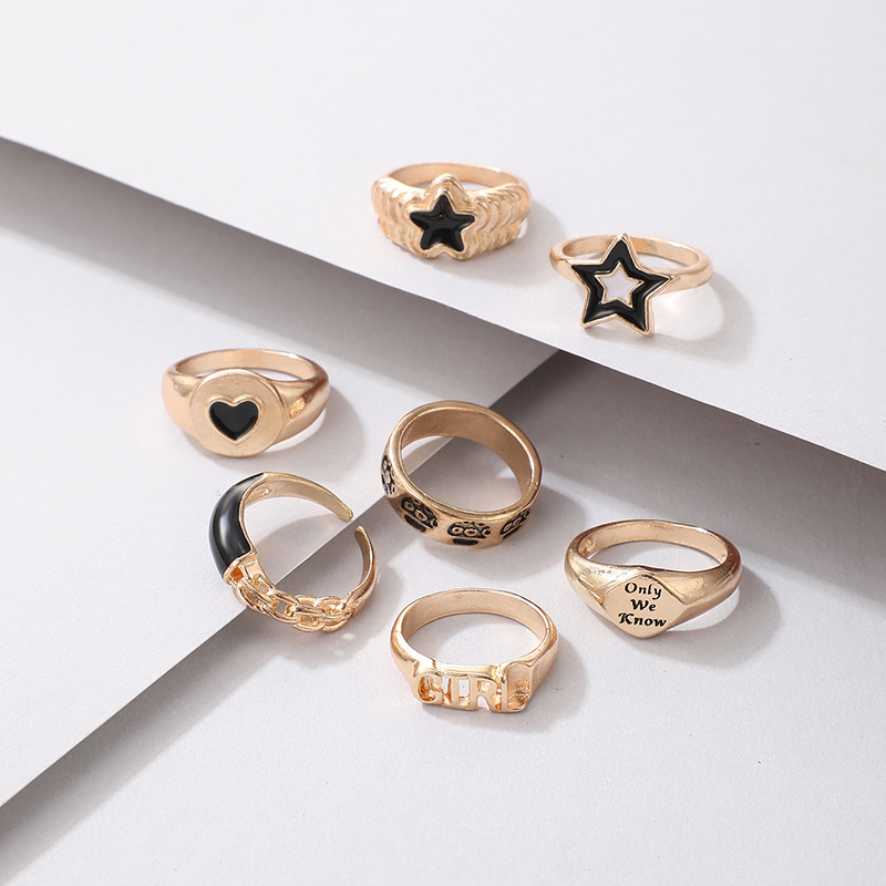 new creative peach heart star carved ring set wholesale Nihaojewelry