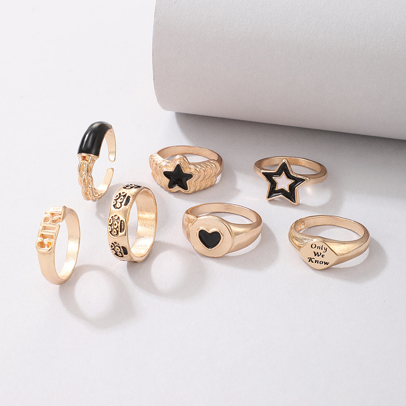 new creative peach heart star carved ring set wholesale Nihaojewelry