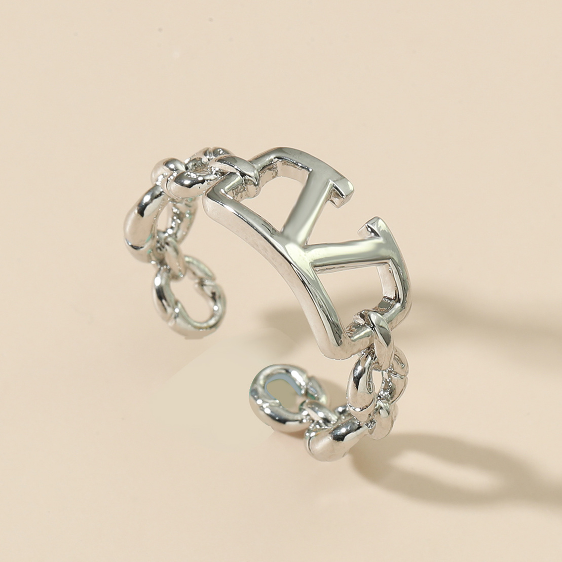 chain ring open letter V niche light luxury ring