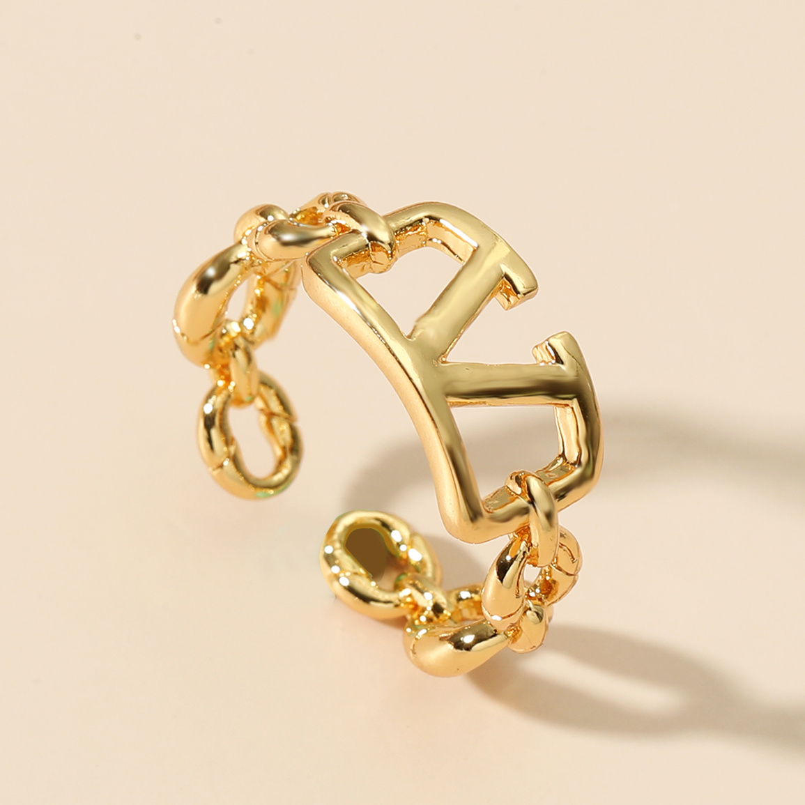 chain ring open letter V niche light luxury ring