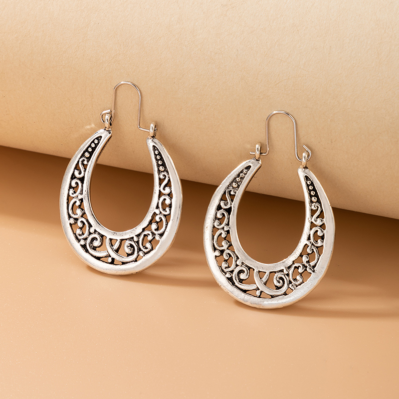 retro ethnic geometric hollow U-shaped earrings wholesale Nihaojewelry