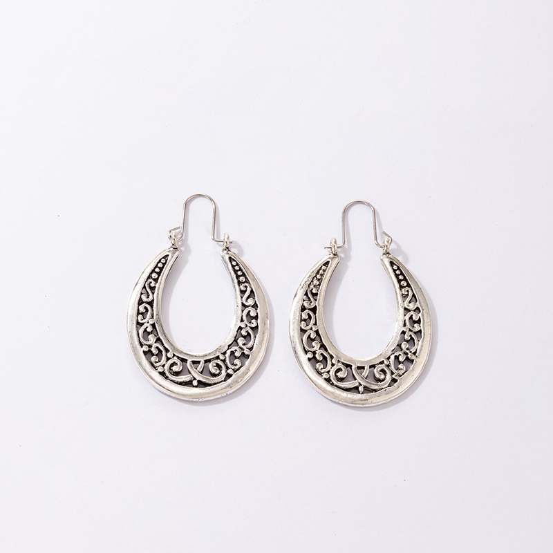 retro ethnic geometric hollow U-shaped earrings wholesale Nihaojewelry