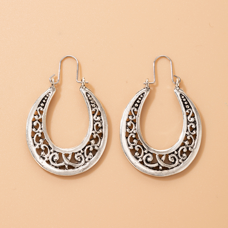 retro ethnic geometric hollow U-shaped earrings wholesale Nihaojewelry