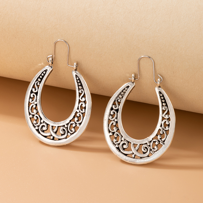 retro ethnic geometric hollow U-shaped earrings wholesale Nihaojewelry