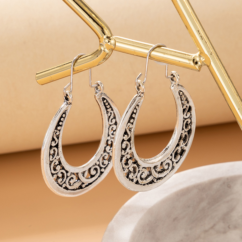 retro ethnic geometric hollow U-shaped earrings wholesale Nihaojewelry