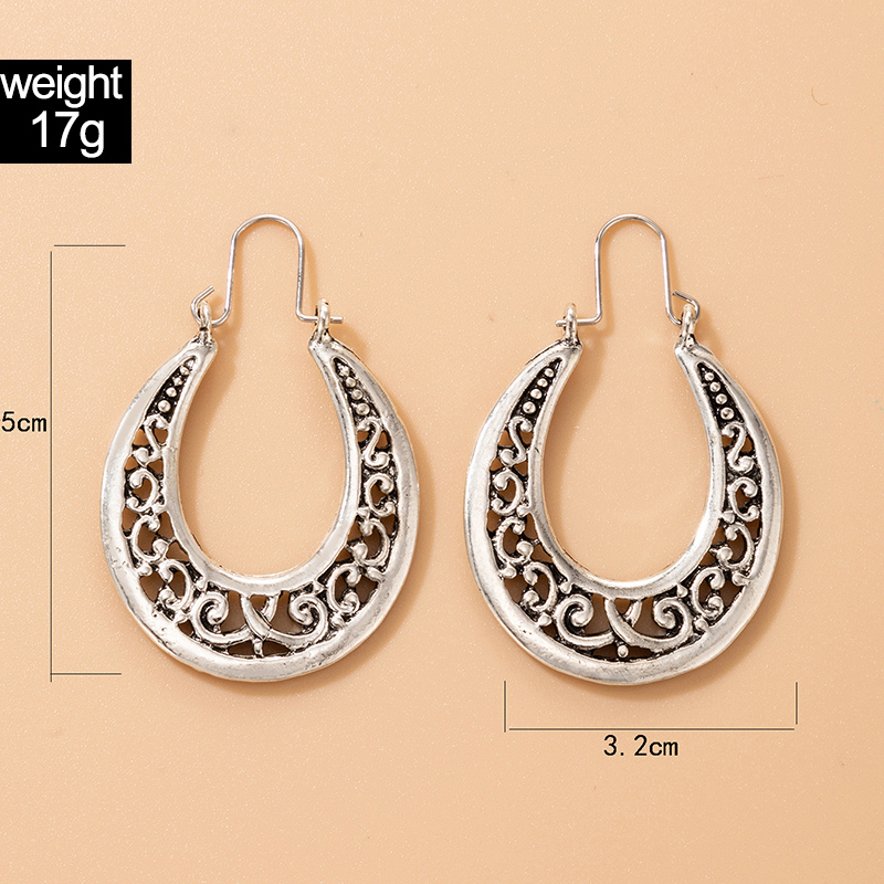 retro ethnic geometric hollow U-shaped earrings wholesale Nihaojewelry