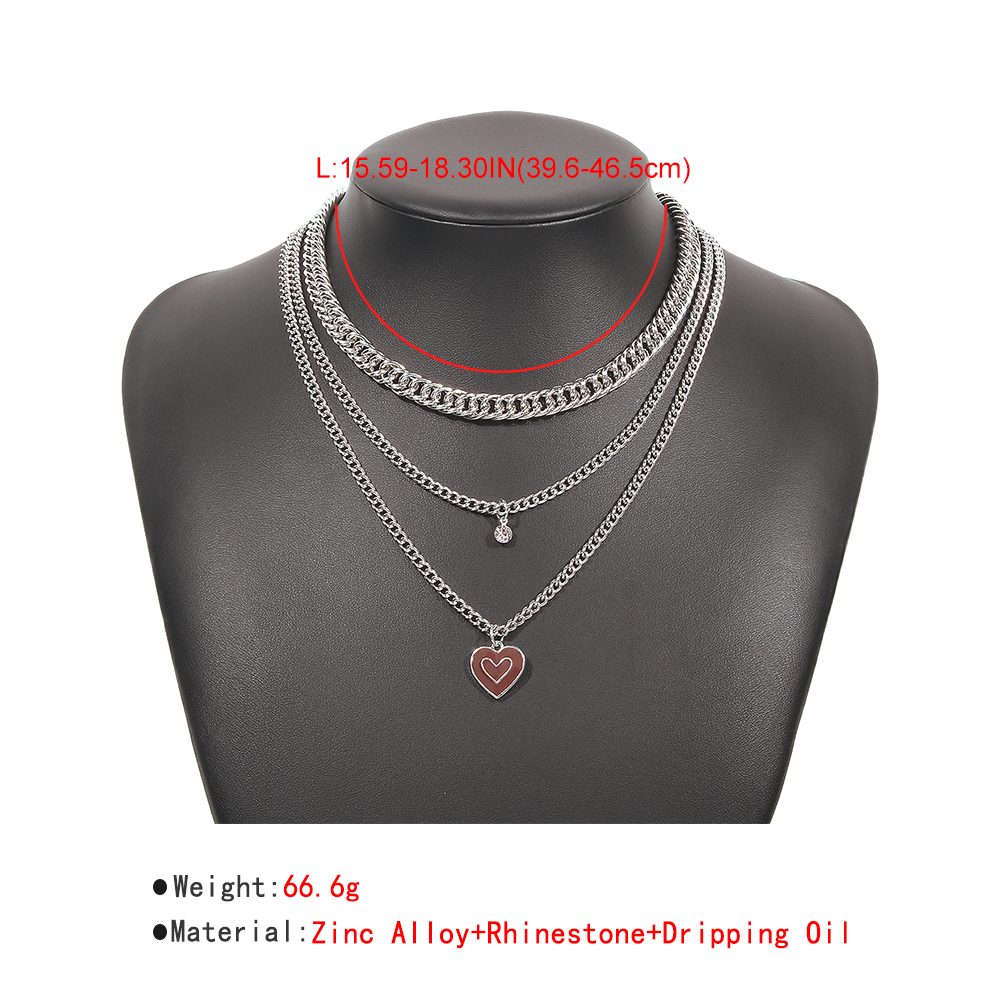 Multilayer Thick Chain Heart Drop Oil Pendant Necklace Wholesale Nihaojewelrypicture1