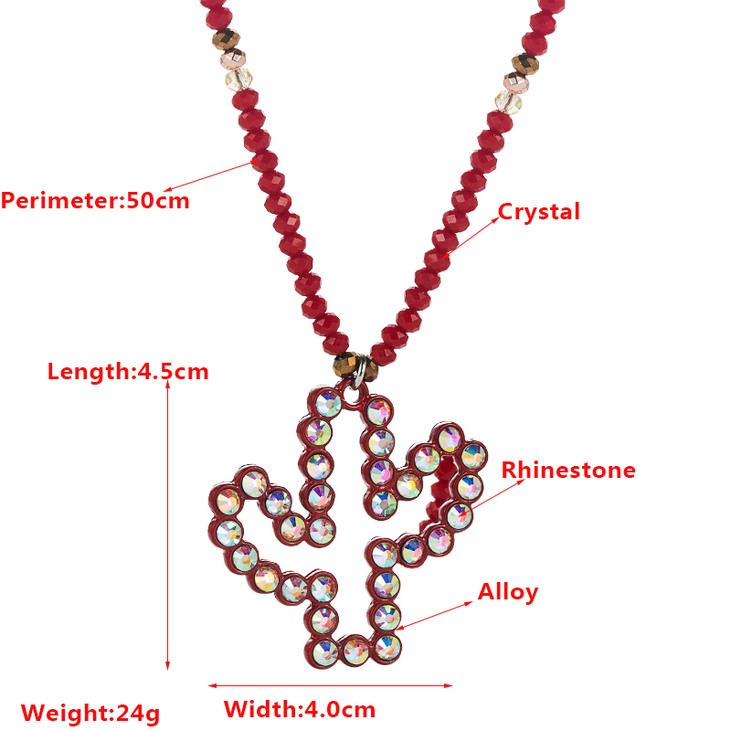 Cactus Pendant Crystal Necklace Alloy Inlaid Rhinestone Clavicle Chain