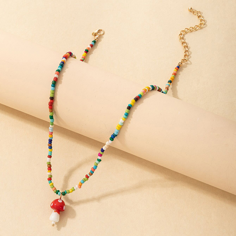 European and American crossborder new product Bohemia style mixed wear rice bead mushroom necklacepicture1