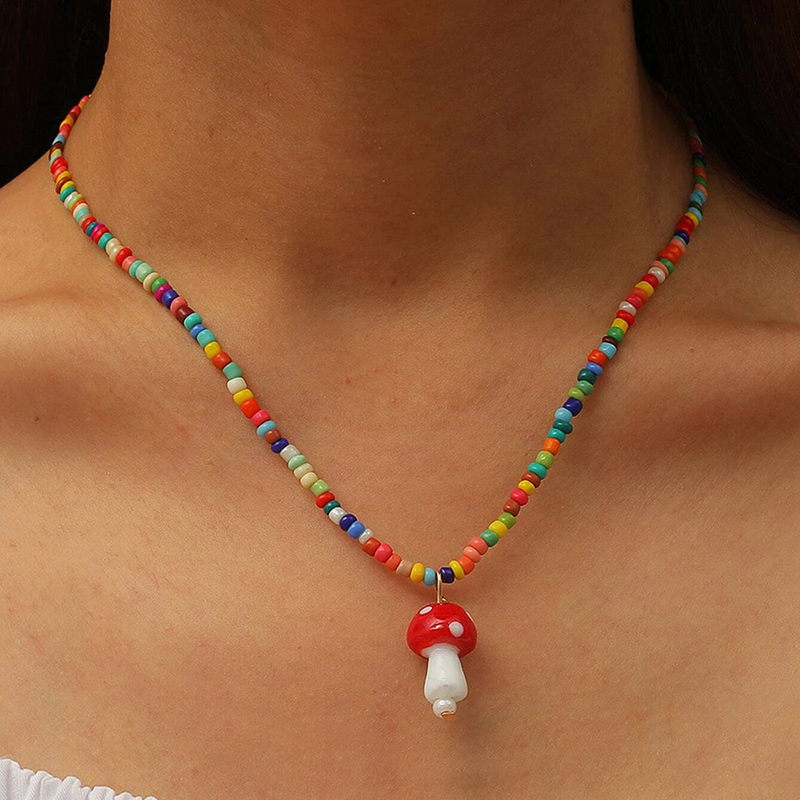 European and American crossborder new product Bohemia style mixed wear rice bead mushroom necklacepicture6